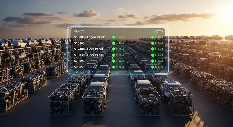 Organized auto salvage yard with AI inventory management